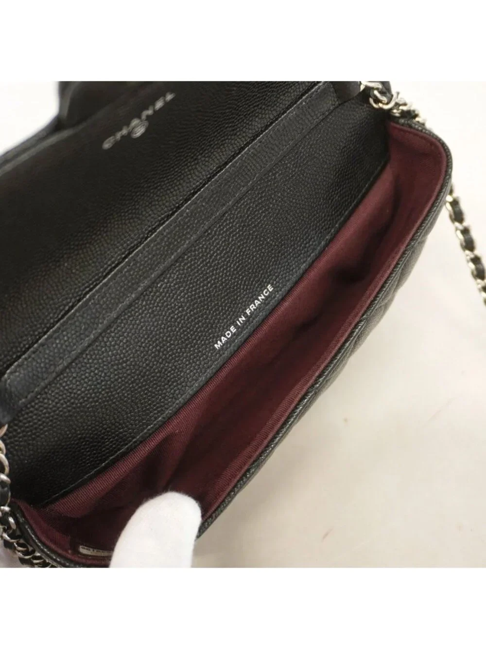Chanel Eyewear Case Quilted Caviar Leather Black Silver